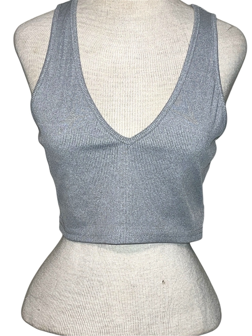 Shein Gray Ribbed V-Neck Crop Tank Top large